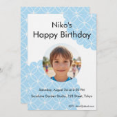 Blue Shippo Photo Birthday Invitation | Editable Einladung (Vorne/Hinten)