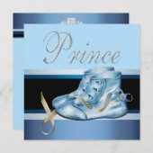 Blue Shoes Black Blue Crown Prince Baby Dusche Einladung (Vorne/Hinten)