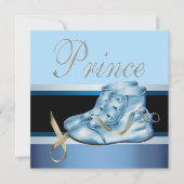 Blue Shoes Black Blue Crown Prince Baby Dusche Einladung (Vorderseite)