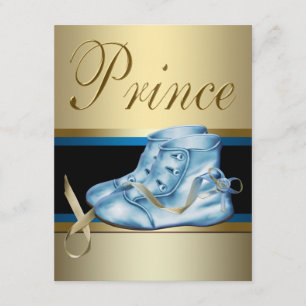 Blue Shoes Black Gold Crown Prince Baby Dusche Einladung