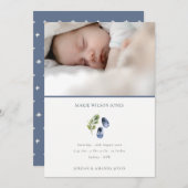 Blue Shoes Foliage Foto Baby Birth Ankündigung (Vorne/Hinten)