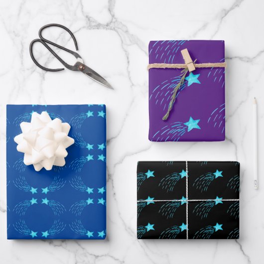 Blue Shooting Stars Geschenkpapier Set (Vorderseite)