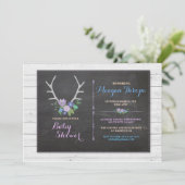 Blue Shower Boy Stag Rustic Blume Baby Einladung (Stehend Vorderseite)