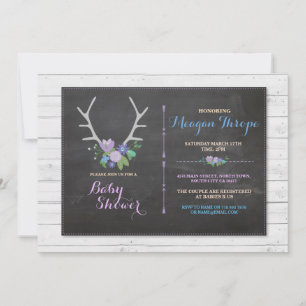 Blue Shower Boy Stag Rustic Blume Baby Einladung