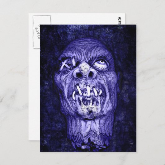 Blue Shrunken Head Zombie Postkarte (Vorne/Hinten)