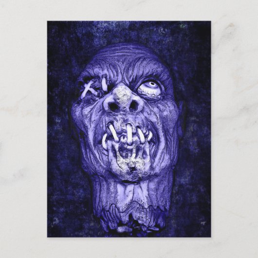 Blue Shrunken Head Zombie Postkarte (Vorderseite)