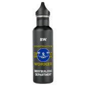 Blue Sign Construction Worker Female Bodybuilder Edelstahlflasche (Links)