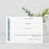 Blue Signature Script Certificate of Authenticity (Stehend Vorderseite)