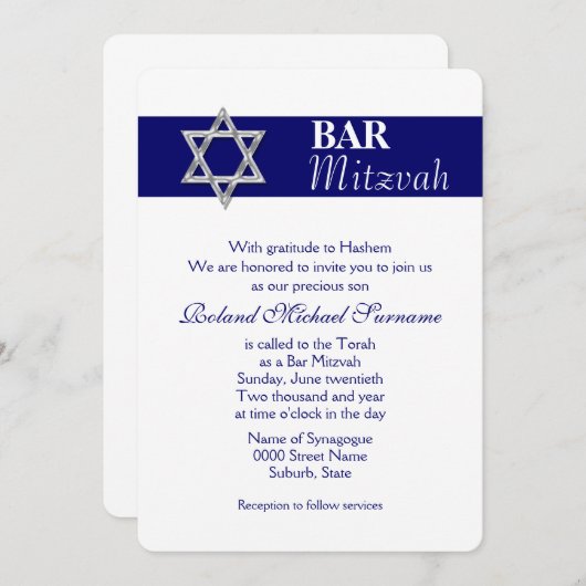 Blue-Silber-Bar mitzvah-Feierlichkeiten #4 Einladung (Vorne/Hinten)