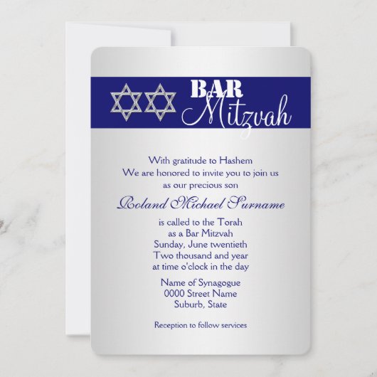 Blue silber Bar mitzvah Feiern #5 Einladung (Vorderseite)