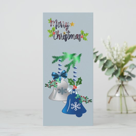Blue & Silber Bells Weihnachtskarte (Stehend Vorderseite)