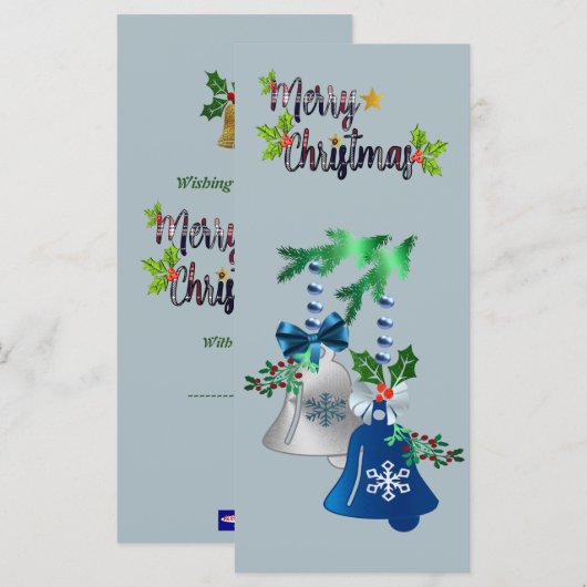Blue & Silber Bells Weihnachtskarte (Vorne/Hinten)