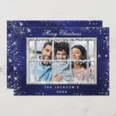 Blue silber Glitzer Foto Fenster Weihnachtskarte Einladung (Vorne/Hinten)