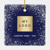 Blue silber Glitzer funkelndes Firmenlogo Keramikornament (Rückseite)