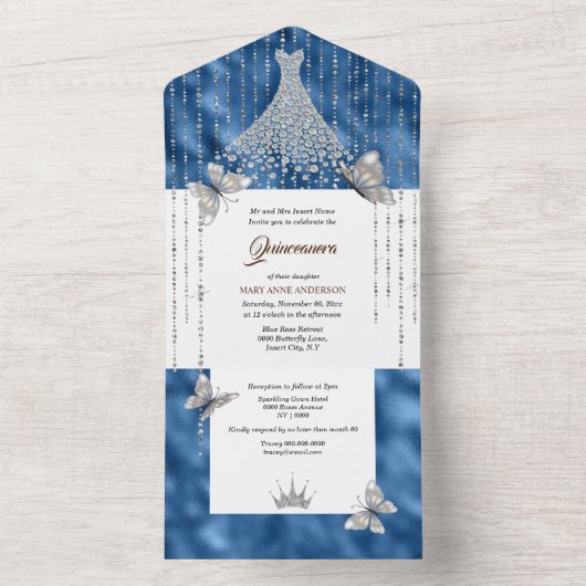 Blue silber Glitzer Sequenzierkleid glänzende Gown All In One Einladung (Innen Boden)