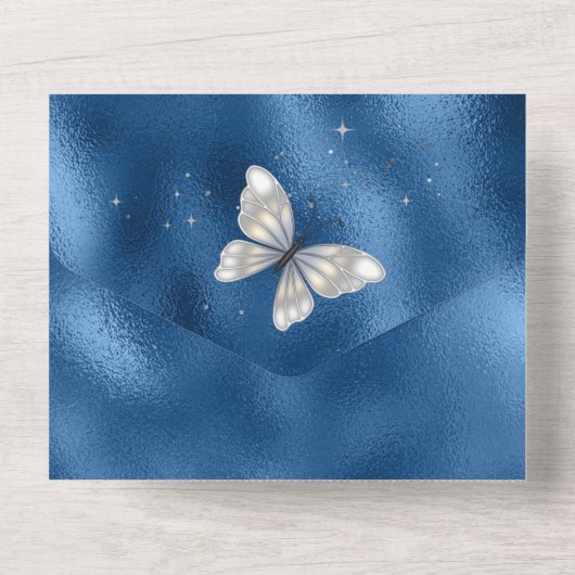 Blue silber Glitzer Sequenzierkleid glänzende Gown All In One Einladung (Rückseite)