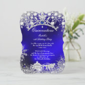 Blue silber Quinceanera 15. Winter Wonderland Einladung (Stehend Vorderseite)