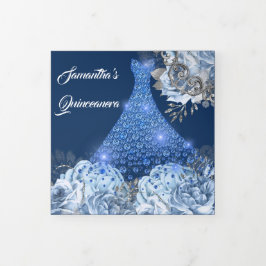 Blue silber Rose Frauen FOTO Blumengeburt Dreifach Gefaltete Einladung