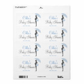 Blue Silhouette Baby Dusche Wasserflaschen Etikett (Vorne)
