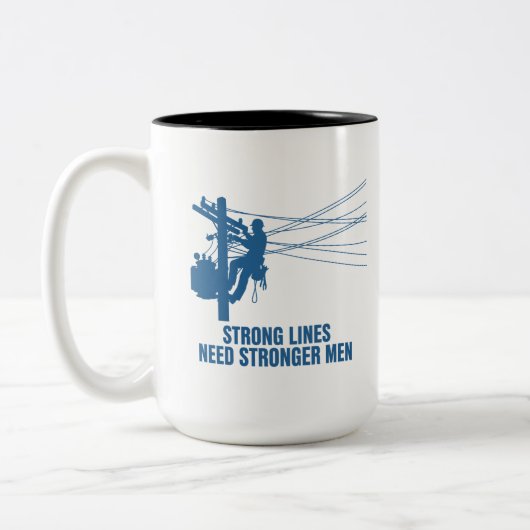Blue Silhouette Lineman Pride Zweifarbige Tasse (Links)