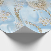 Blue Silk & Ivory Champaign Pearls Geschenkpapier (Ecke)