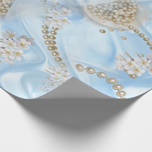 Blue Silk & Ivory Champaign Pearls Geschenkpapier (Ecke)