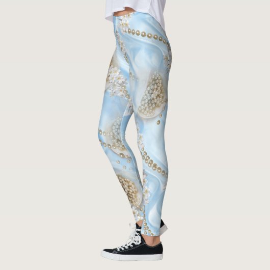 Blue Silk & Ivory Champaign Pearls Leggings (Links)