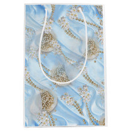 Blue Silk & Ivory Champaign Pearls Mittlere Geschenktüte