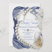 Blue Silk & Ivory Pearls Brautparty Einladung (Vorderseite)