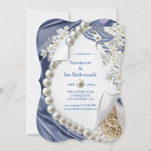 Blue Silk & Ivory Pearls Brautparty Einladung