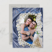 Blue Silk & Ivory Pearls Save the Date Ankündigungspostkarte (Vorne/Hinten)