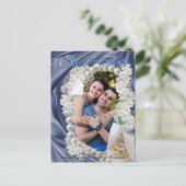 Blue Silk & Ivory Pearls Save the Date Ankündigungspostkarte (Stehend Vorderseite)