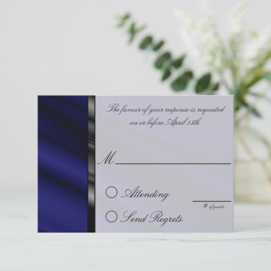 Blue Silk Repcard RSVP Karte (Stehend Vorderseite)