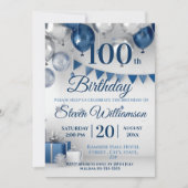 Blue Silver 100. Geburtstag Einladung (Vorderseite)
