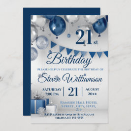 Blue Silver 21. Geburtstag Einladung
