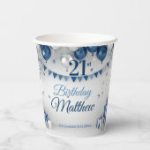 Blue Silver 21. Geburtstag Pappbecher (Rückseite)