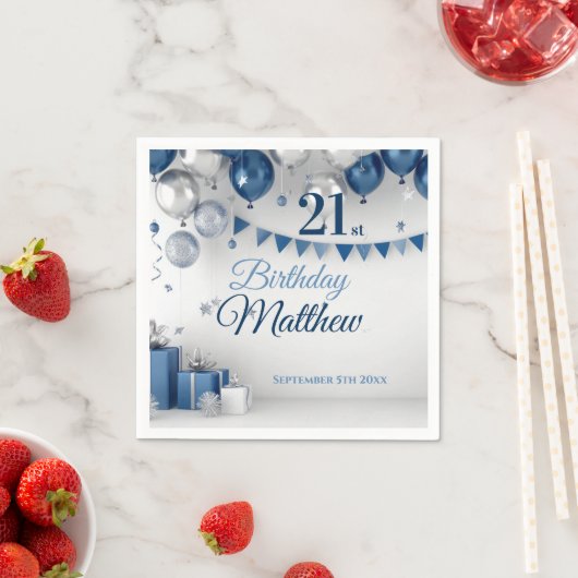 Blue Silver 21. Geburtstag Serviette (Beispiel)