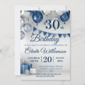 Blue Silver 30. Geburtstag Einladung (Vorderseite)