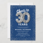 Blue Silver 30. Geburtstag Einladung (Vorderseite)