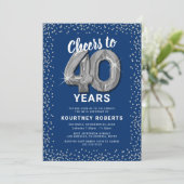 Blue Silver 40. Geburtstag Einladung (Stehend Vorderseite)