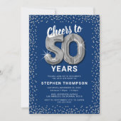 Blue Silver 50. Geburtstag Einladung (Vorderseite)