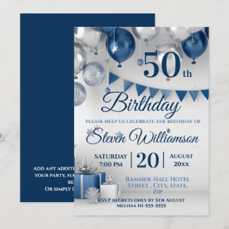 Blue Silver 50. Geburtstag Einladung