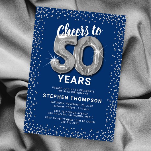 Blue Silver 50. Geburtstag Einladung