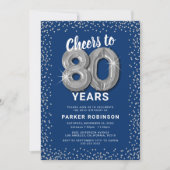Blue Silver 80. Geburtstag Einladung (Vorderseite)