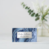Blue Silver Agate Business Card Visitenkarte (Stehend Vorderseite)