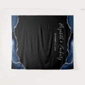 Blue Silver Agate Frame Dark Wedding Foto Booth Wandteppich (Vorderseite (Horizontal))