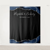 Blue Silver Agate Frame Dark Wedding Foto Booth Wandteppich (Vorderseite)