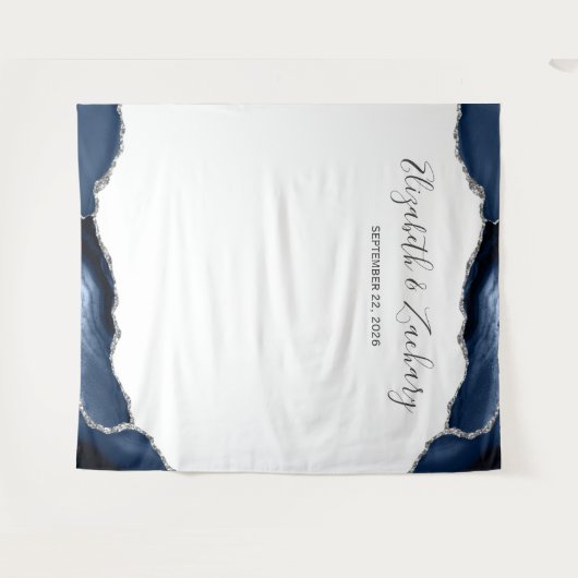 Blue Silver Agate Frame Wedding Foto Stand Wandteppich (Vorderseite (Horizontal))