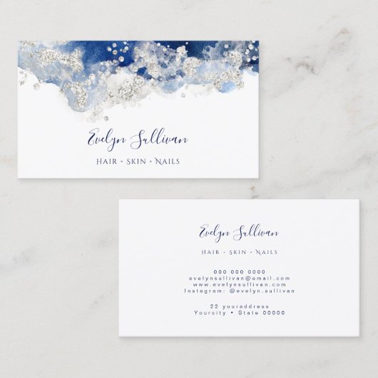 Blue-Silver-Aquarellkarte Visitenkarte (Vorne/Hinten)