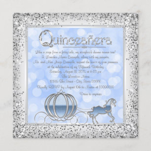 Blue Silver Aschenputella Princess Quinceanera Einladung